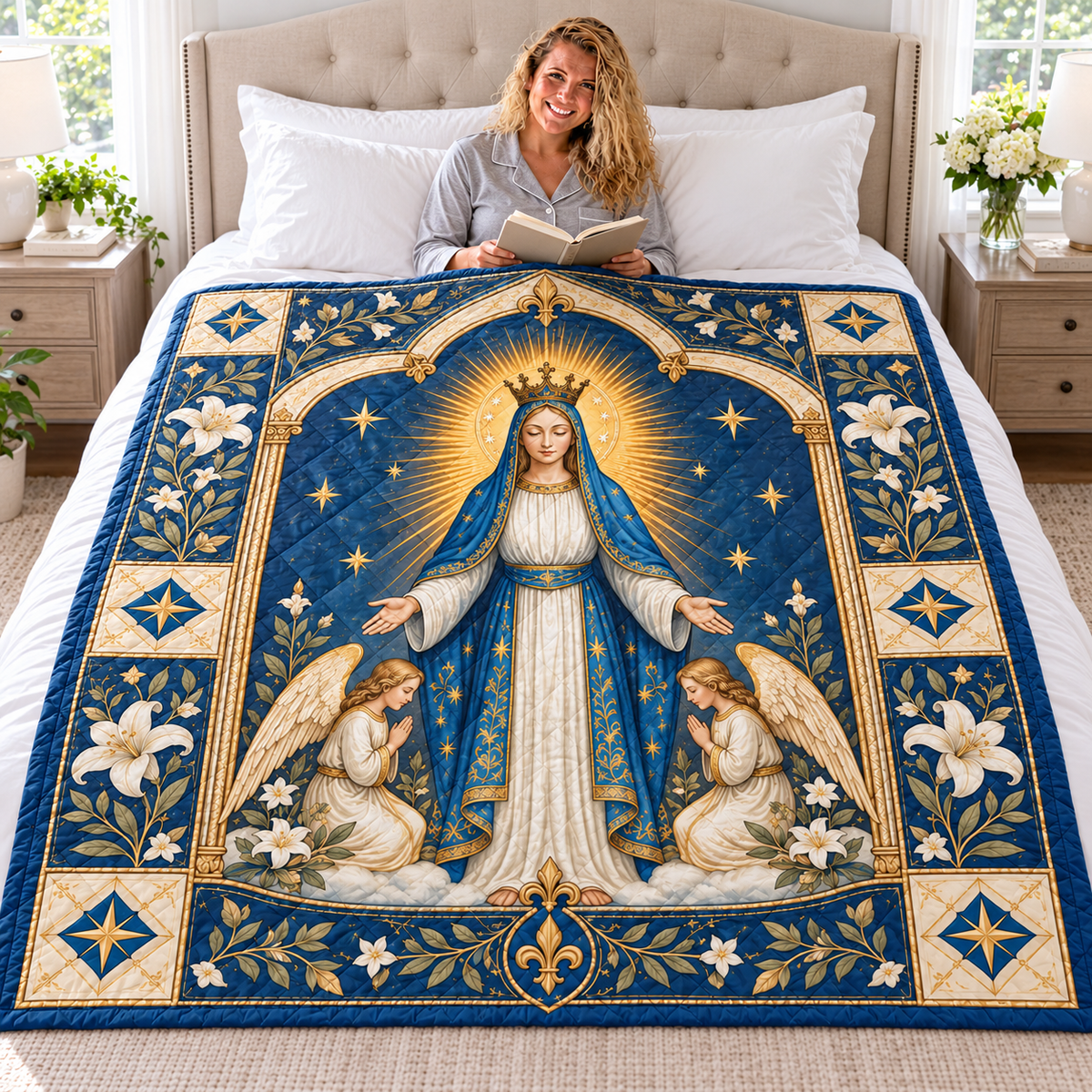 Crowned Lady and White Lilies Quilt