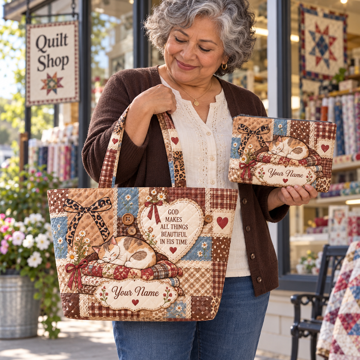 Personalized Cozy Sleeping Cat Quilted Shoulder Bag & Storage Bag