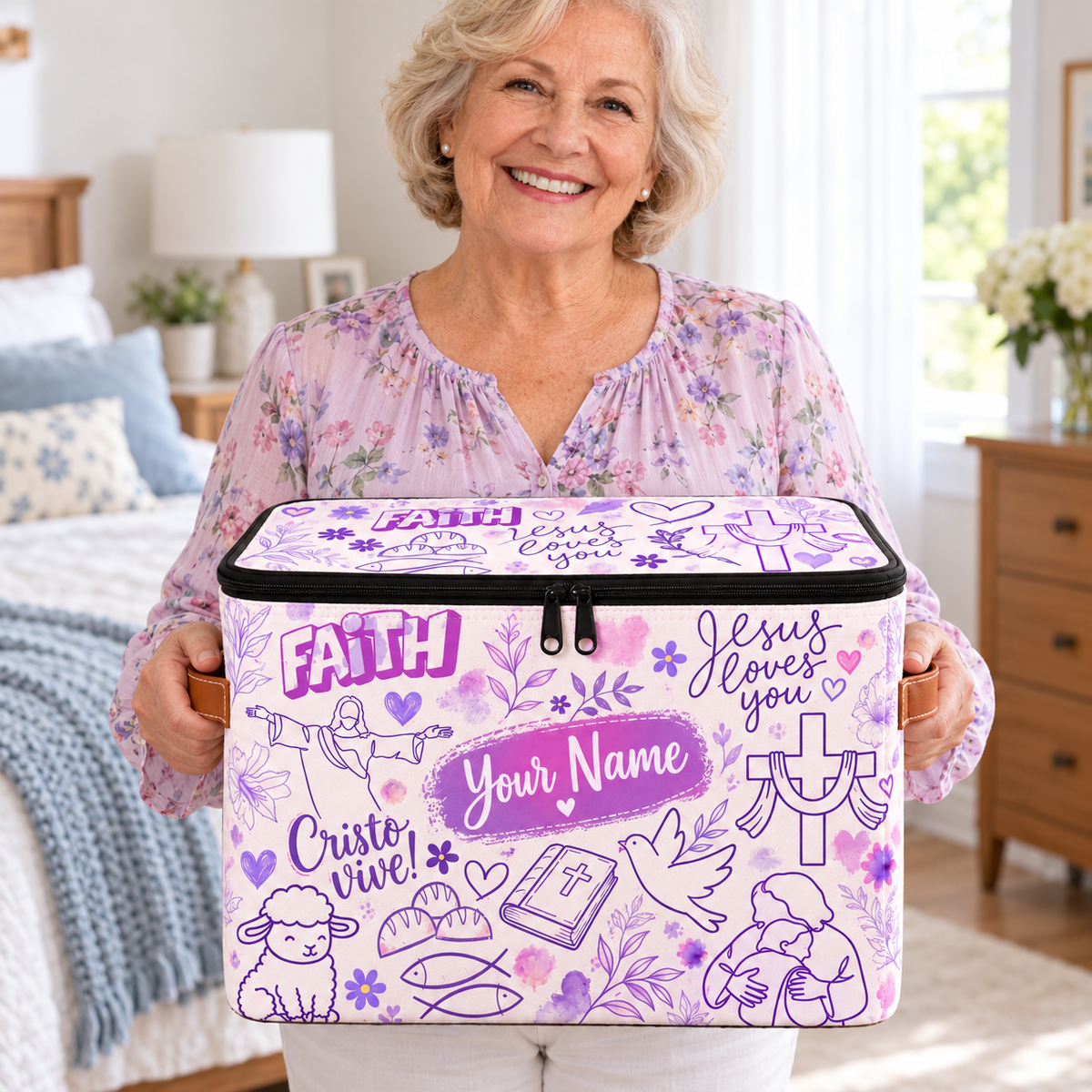 Personalized Lavender Doodle Square Storage Basket With Lid