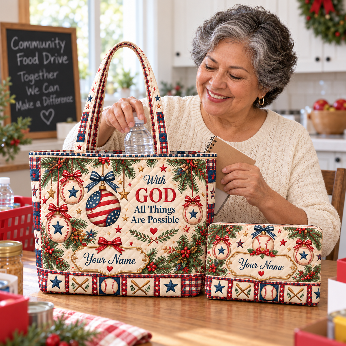 Personalized Festive Baseball Quilted Shoulder Bag & Storage Bag