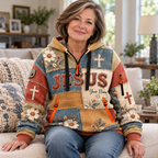 Personalized Vintage Floral Patchwork Half-Zip Hoodie