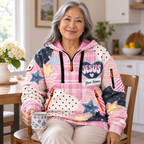 Personalized Pink Star Patchwork Half-Zip Hoodie