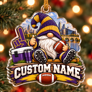 Personalized #2 Purple and Gold Football Gnome Ornament