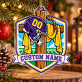 Personalized Purple and Gold Football Cross Shield Ornament
