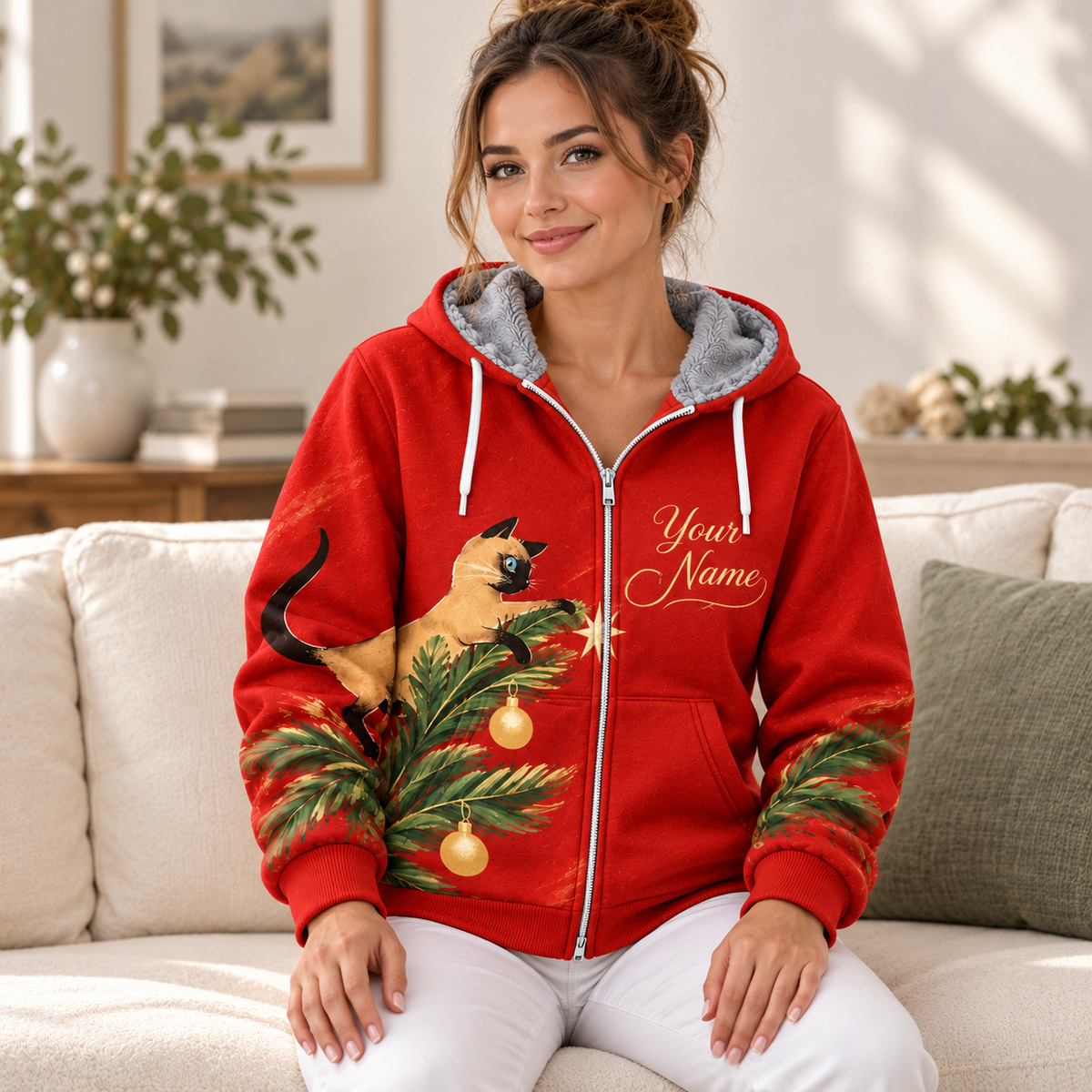 Siamese Cat Christmas Personalized Fleece Jacket