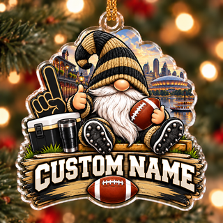 Personalized Black and Gold Football Gnome Ornament