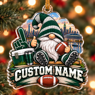 Personalized Green and White Football Gnome Ornament