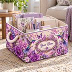 Personalized Purple Hummingbird Floral Storage Basket
