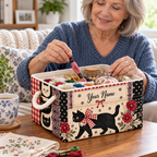 Personalized Gingham Bow Black Cat Storage Basket