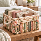 Personalized Vintage Floral Books Storage Basket
