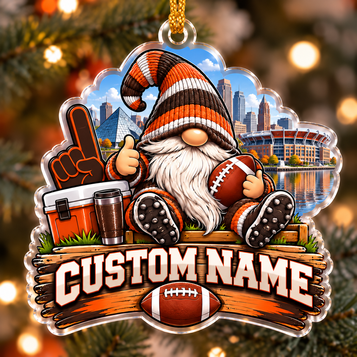 Personalized Orange and Brown Football Gnome Ornament