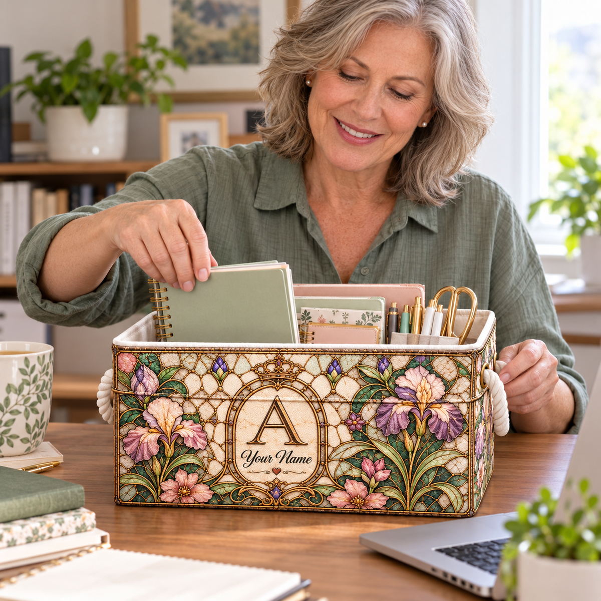 Personalized Vintage Iris Monogram Storage Basket