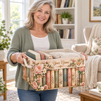 Personalized Vintage Floral Books Storage Basket