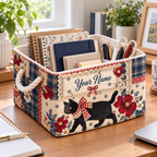 Personalized Floral Black Cat Storage Basket