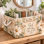 Personalized White Floral Butterfly Storage Basket