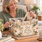 Personalized White Floral Butterfly Storage Basket