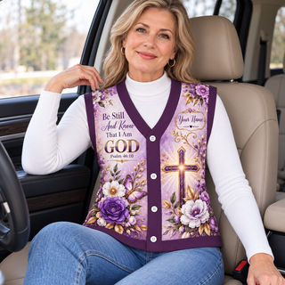 Purple Floral Butterfly Personalized Knitted Cardigan Vest