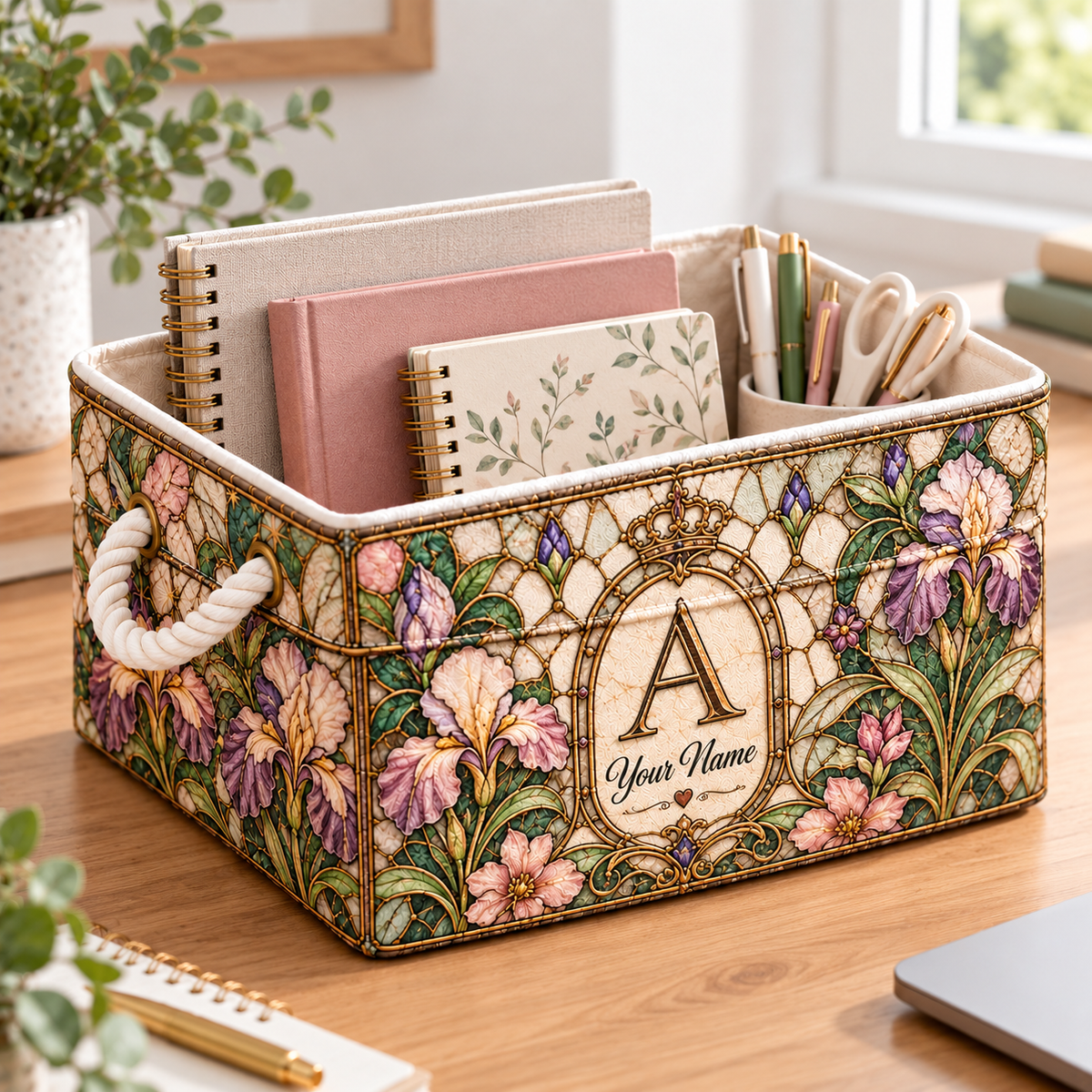 Personalized Vintage Iris Monogram Storage Basket
