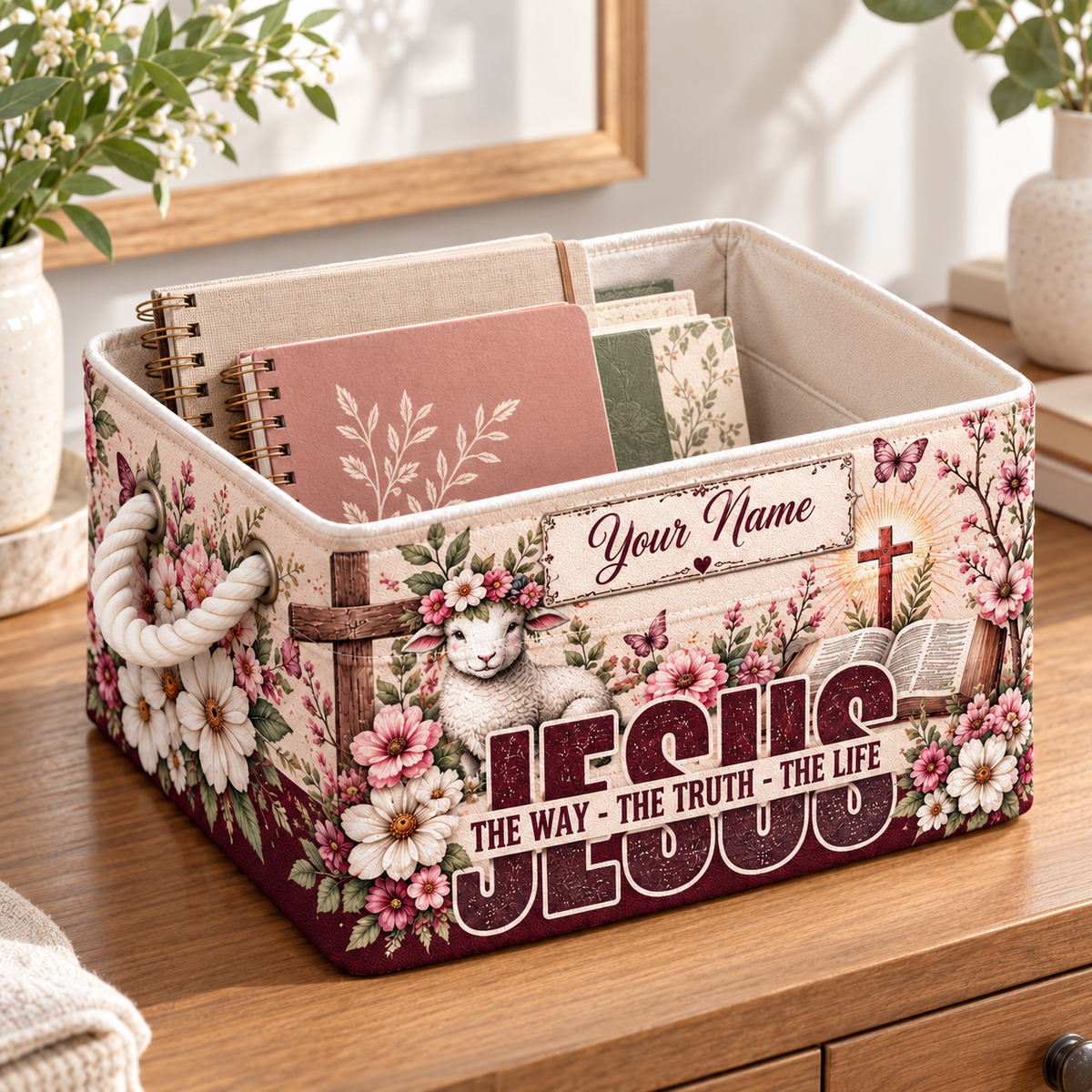 Personalized Floral Lamb Storage Basket
