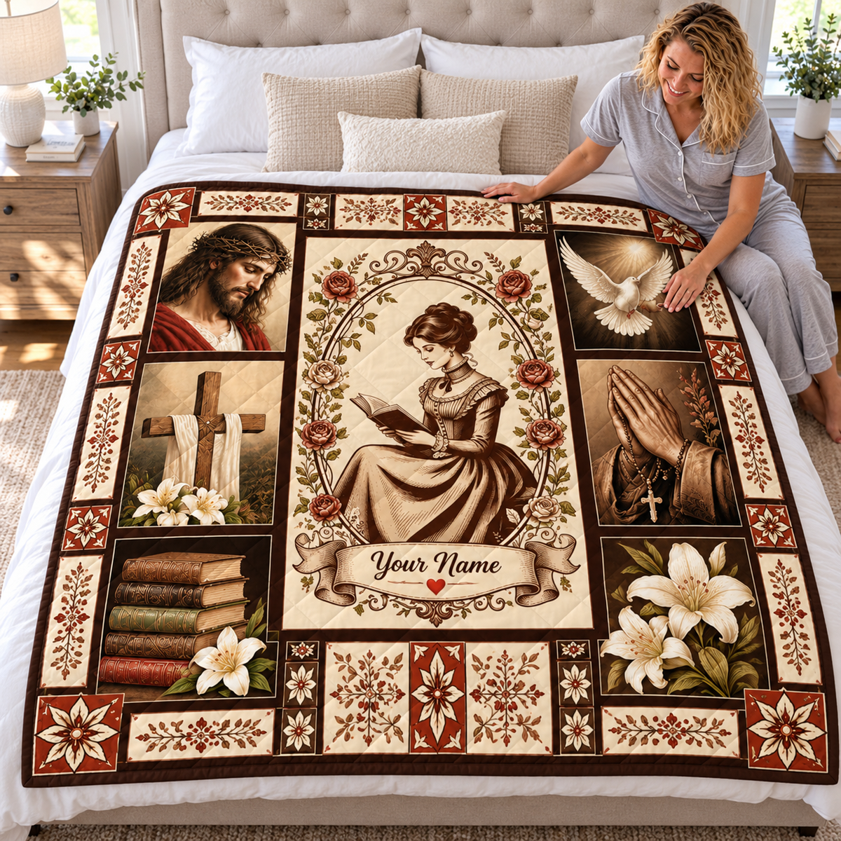 Personalized Vintage Reading Lady Quilt