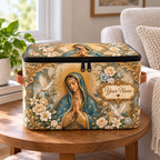 Personalized Blue Gold Floral Square Storage Basket With Lid