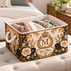 Personalized Black Cream Rose Monogram Storage Basket