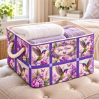 Personalized Purple Hummingbird Patchwork Storage Basket