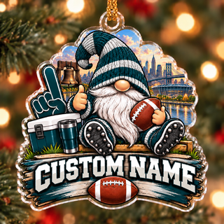 Personalized Midnight Green Football Fan Gnome Christmas Ornament