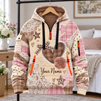 Personalized Vintage Heart Bow Half-Zip Hoodie