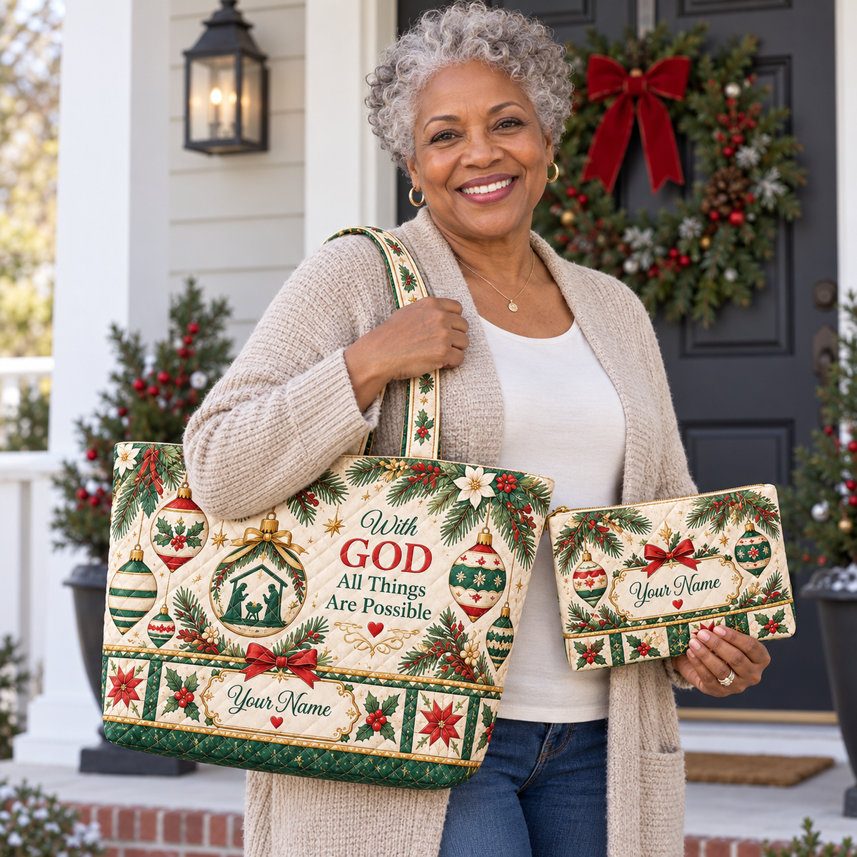 Personalized Festive Ornaments Quilted Shoulder Bag & Storage Bag