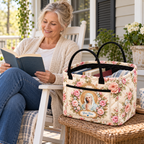 Personalized Blush Rose Wreath Quilted Storage Basket