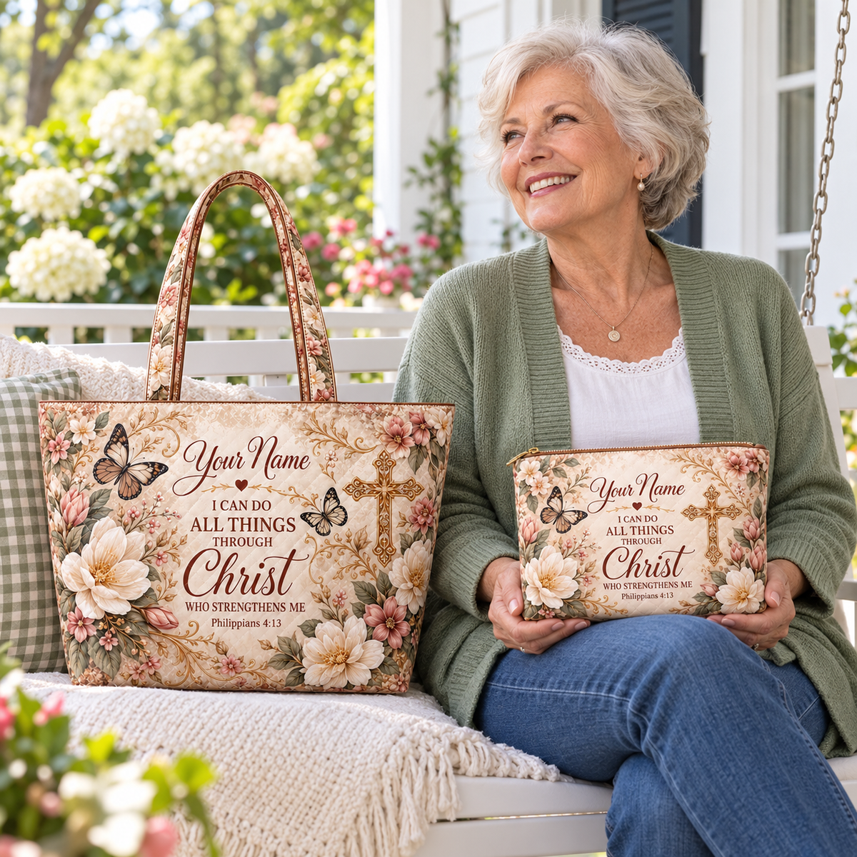 Personalized Vintage Butterflies & Florals Quilted Shoulder Bag & Storage Bag
