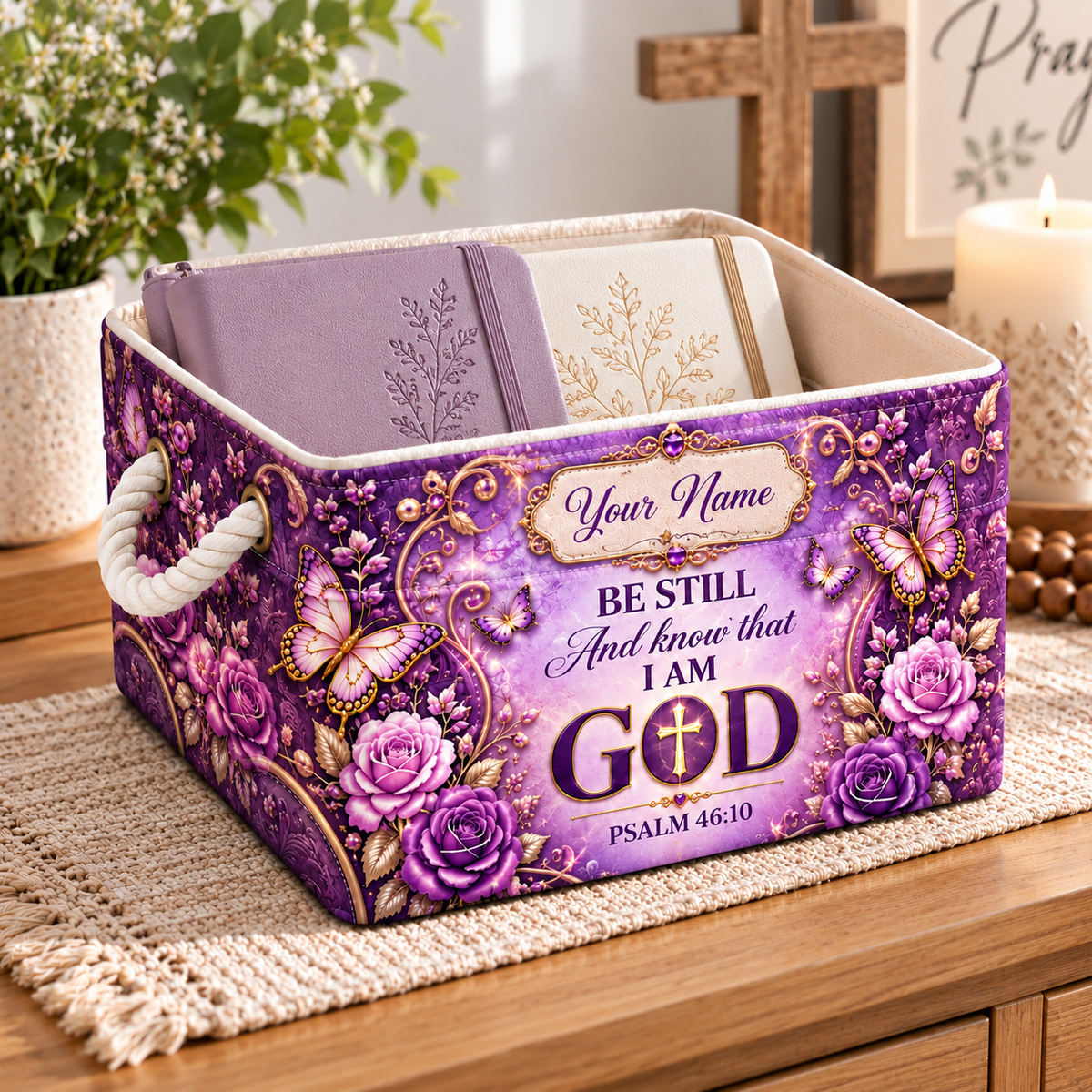 Personalized Purple Butterfly Rose Storage Basket
