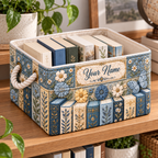 Personalized Blue Floral Books Storage Basket