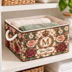 Personalized Vintage Rose Monogram Storage Basket