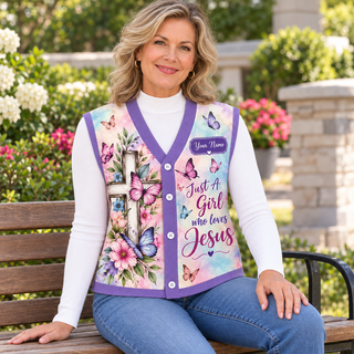 Pastel Floral Butterflies Personalized Knitted Cardigan Vest