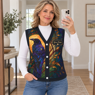 Stained Glass Raven Personalized Knitted Cardigan Vest
