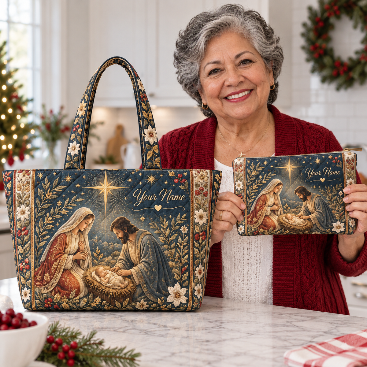 Personalized Starry Floral Quilted Shoulder Bag & Storage Bag