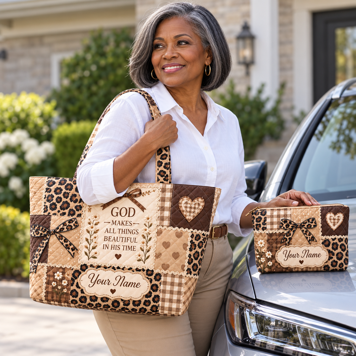 Personalized Leopard Patchwork Quilted Shoulder Bag & Storage Bag