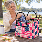 Personalized Pink Ribbon Star Patchwork Quilted Storage Basket