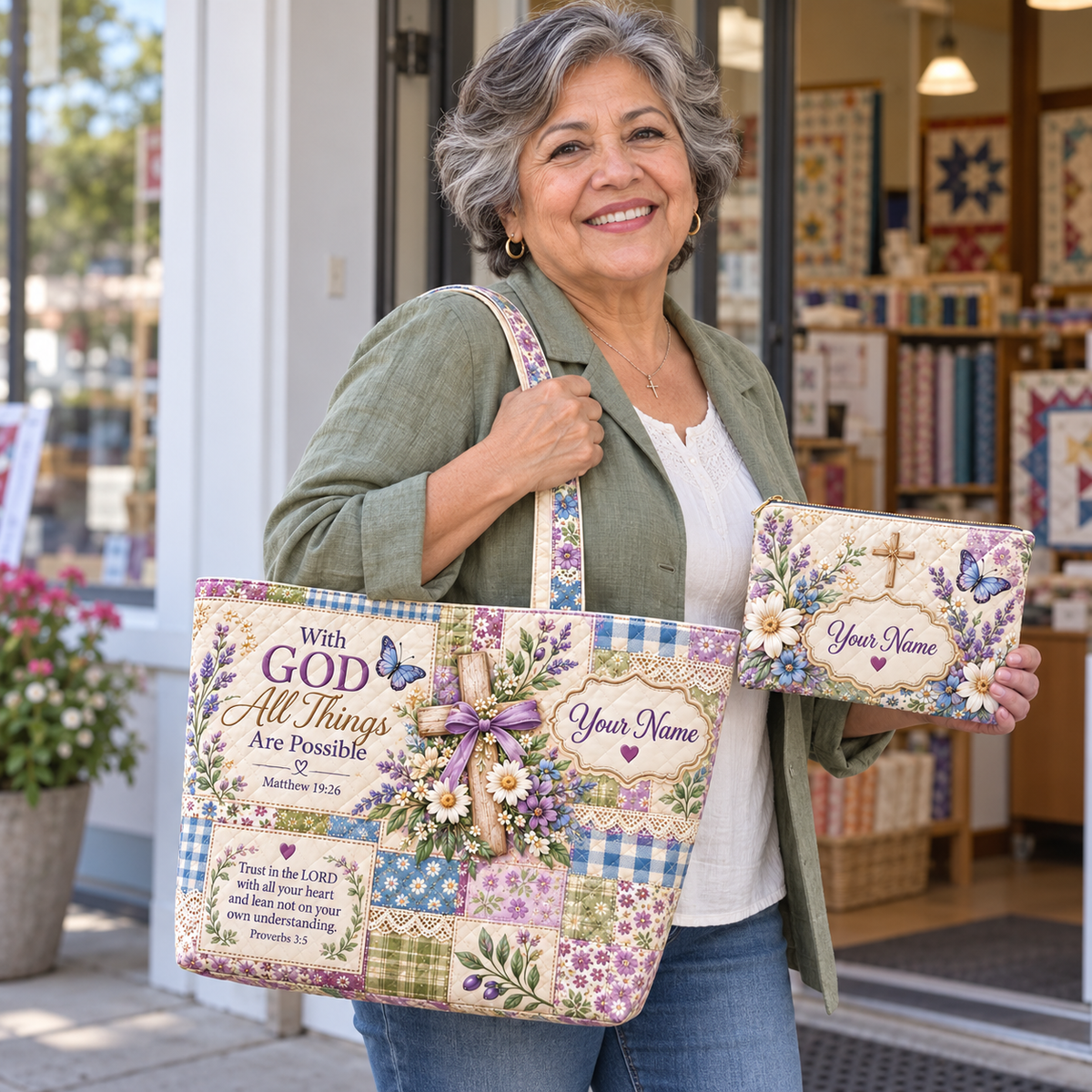 Personalized Lavender Butterfly Quilted Shoulder Bag & Storage Bag