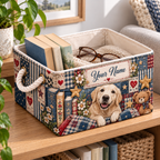 Personalized Golden Retriever Patchwork Storage Basket