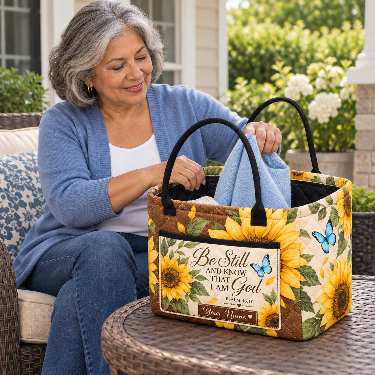 Personalized Sunflower Butterfly Quilted Storage Basket