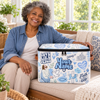 Personalized Blue Doodle Square Storage Basket With Lid