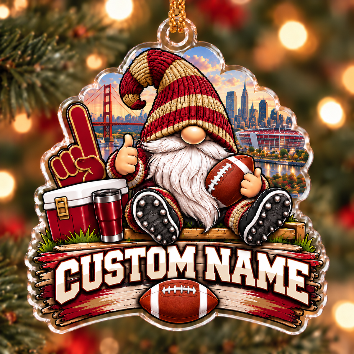 Personalized Football Fan Gnome Christmas Ornament Combo