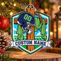 Personalized Navy and Green Football Cross Shield Ornament