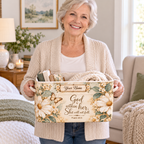 Personalized White Floral Butterfly Storage Basket