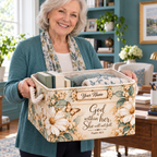 Personalized White Floral Butterfly Storage Basket