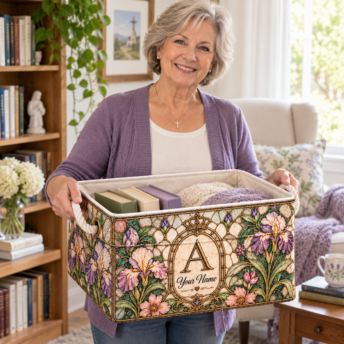 Personalized Vintage Iris Monogram Storage Basket