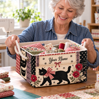 Personalized Gingham Bow Black Cat Storage Basket